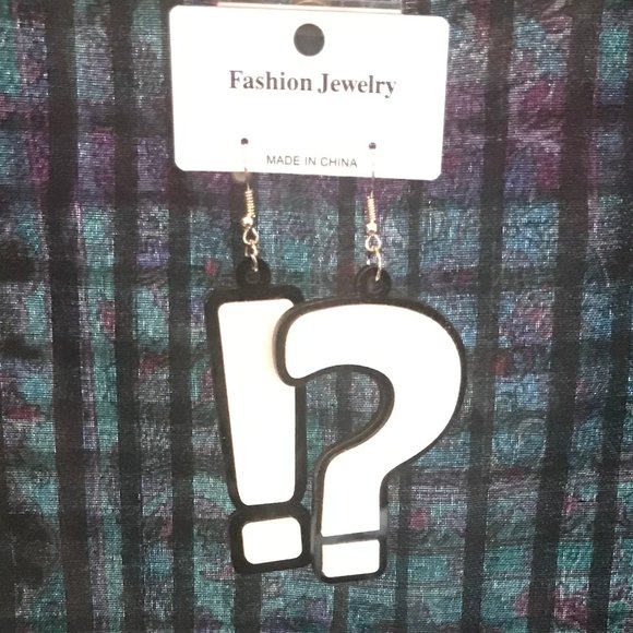Exclamation Mark! and Question Mark? Large Novelty Earrings - Picture 2 of 2